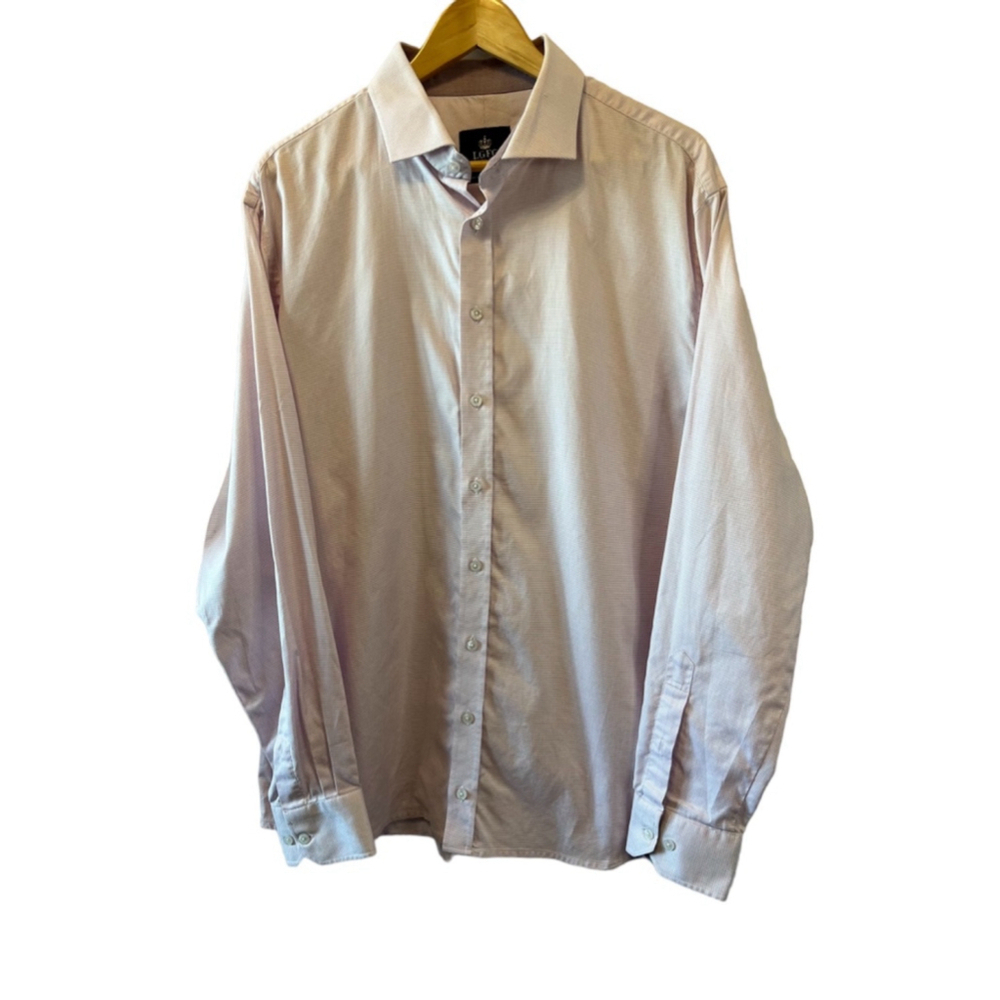 MENS LGFG Pink & White Check Button Up Collared Dress Shirt L